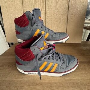Adidas Gray and Red High-Top Athletic Shoes